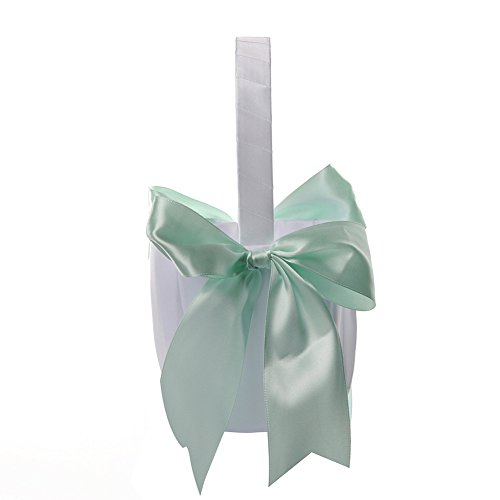 Flower Girl Basket Wedding Collection Traditional White (Light Green)