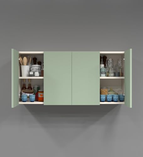 Image of SPECIALITY PANELS 4 Door Wall Cabinet with UV Profile Shutter | Wall Mounted Storage Cabinet for Kitchen Bathroom Living Room | Wooden Wall Cabinet Organizer Light Pista Finish DIY Assembly
