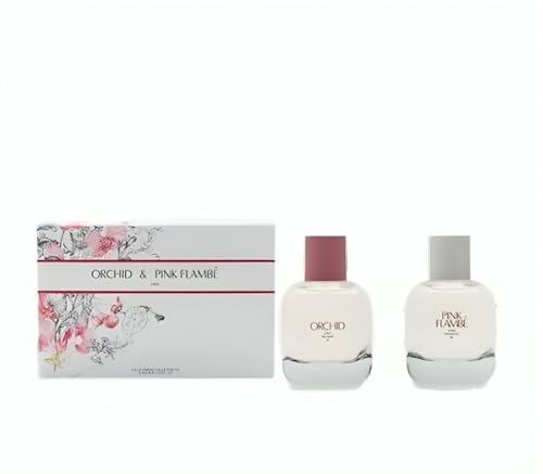 Zara Orchid & Pink Flambé Women Perfume Set EDT Eau De Toilette 2x90ml (3.04 fl. oz.) Floral Rose & Lily with Sensual Musk & Amber Bold, Sweet Jasmine & Orchid Fragrance Irresistible & Addictive