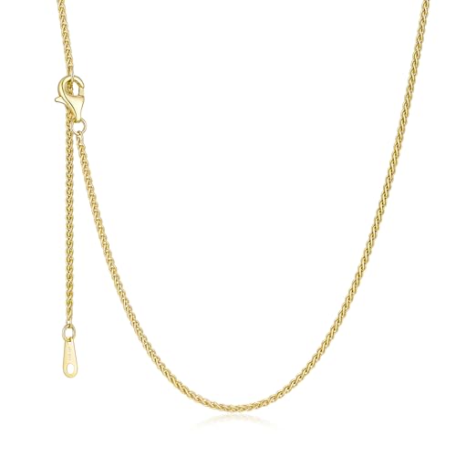 BEAYEG 14K Gold Chain Necklace for Women, Solid Gold Wheat Chain Necklace, Hypoallergenic Durable Everyday Simple Gold necklace Jewelry Gift Ready (Length: 20inchs,Diameter:1.6mm)