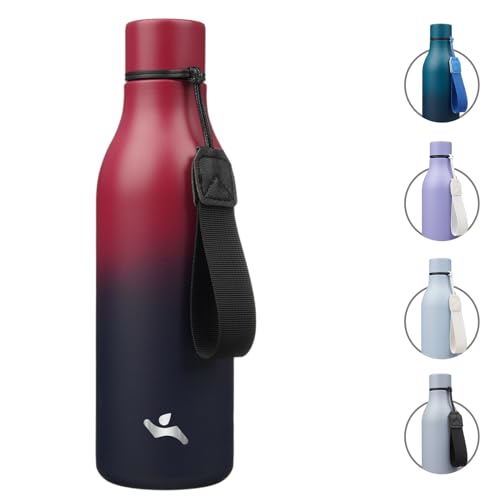 Image of Konokyo 18 oz Insulated Stainless Steel Metal Water Bottle with Strap | BPA-free, leak-proof, dishwasher-safe reusable bottle with strap for gym, school, hiking, outdoor travel & hydration
