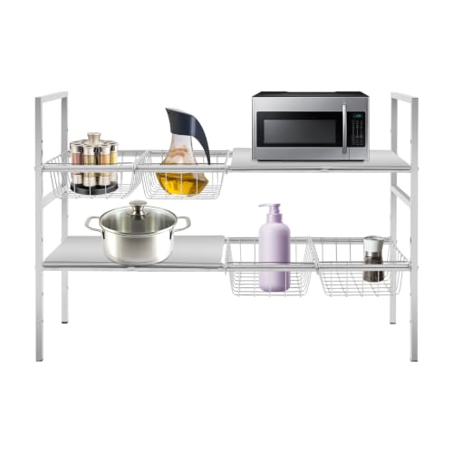 Organizador para debajo del lavabo, estante expandible de 2 niveles, altura ajustable, acero inoxidable, para baño y cocina miniatura 1