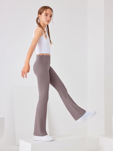 Girls Flared Pants Scallop Waist Yoga Pants Workout Running Leggings4