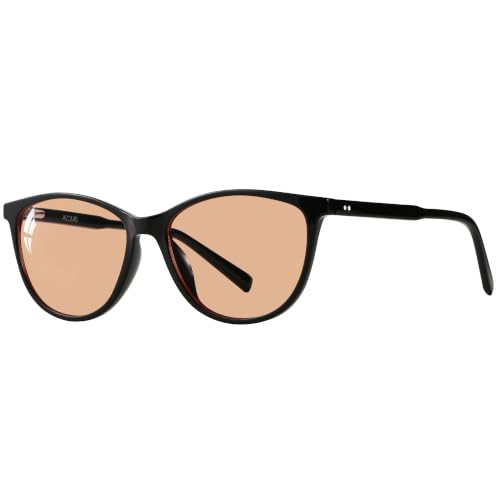 Image of Outdoor FL-Flex Fluorescent-60 Light Brown Tinted Blue Light Blocking Glasses Cat Eye Migraine Light Sensitivity Photophobia Fluorescent LED Glare Women AB3311-Black Frame 25% Cinnamon Lens