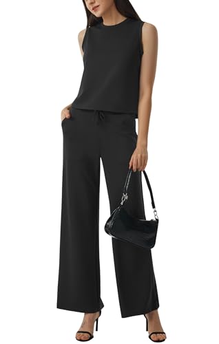 AFITNE Women's 2 Piece Outfits Air Essentials Sleeveless Tank Crop Top Wide Leg Sweatpants Lounge Set 2025 Tracksuit