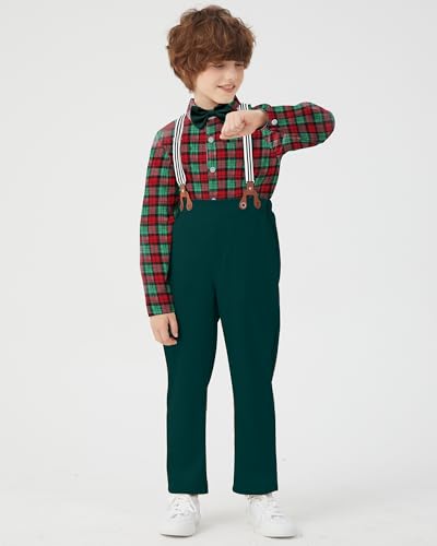 Image of DISAUR Boys Dress Clothes Wedding Ring Bearer Outfit Boy Formal Suits Dress Shirt with Bow Tie +Suspender Pants Set