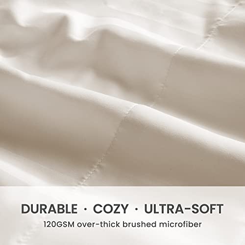 SLEEP ZONE Striped Cooling Sheets Set Full Size - Fitted Flat Sheet & Pillowcase Sets 4 Piece - Super Soft Stripe Bed Sheet, Easy Care, Deep Pocket (Beige, Full)