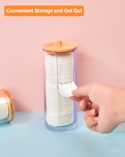 AIMIXUN 2 Pcs Cotton Round Holder, Cotton Pad Holder with Bamboo Lids, Makeup Storage Cotton Pad Dispenser Bathroom Canisters Cosmetic Organizer Storage Containers for Cotton Ball Hairband Tie - Image 3