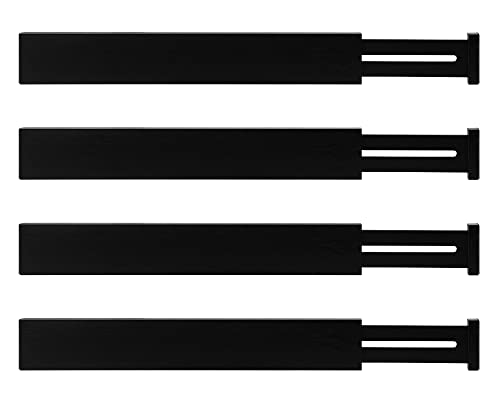 Utoplike 4 pcs Bamboo Kitchen Drawer Dividers Large, Adjustable Black Drawer Organizers, Spring Loaded, Works in Kitchen, Dresser, Bathroom, Bedroom, Drawer, Desk, 2.4" H