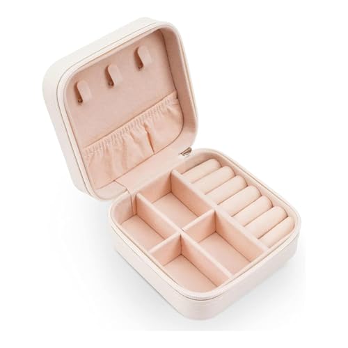 Image of Ballotte Jewellery Organiser PU Leather Zipper Portable Storage Box Case with Dividers Container for Rings, Earrings, Necklace Home Organizer (WHITE BOX)