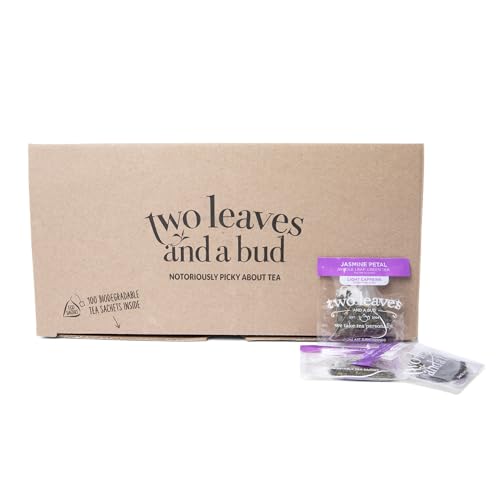 Two Leaves and a Bud Jasmine Green Tea Bags, 100 Count (Pack of 1) Whole Leaf Green Tea in Pyramid Sachet Bags, Compostable Sachets