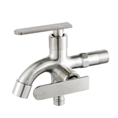 BE-TOOL Stainless Steel Tap with Removable Double Valve, G1/2 Garden Double Valve Water Tap, 1 in 2 Multifunctional Tap, for Garden, Washing Machine, Water Butt Outdoor(B)