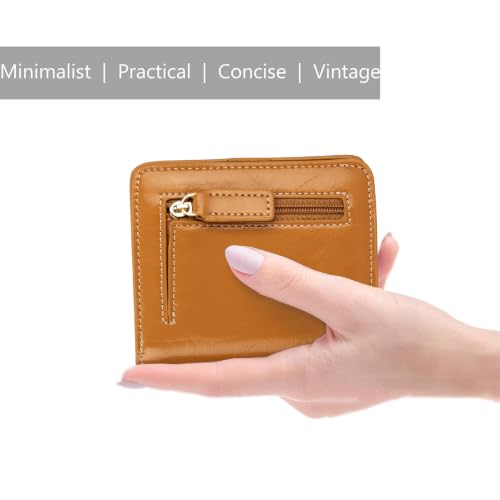 Image of Itslife Women's Rfid Blocking Small Compact Bifold Leather Pocket Wallet Ladies Mini Purse with id Window (Waxed Brown)