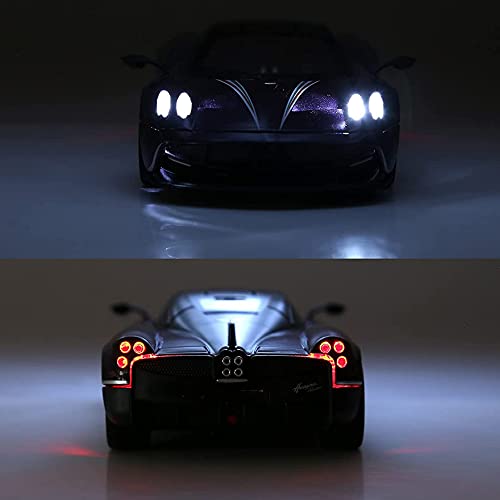 Image of DEUSON ECOM 124 Scale Huayra Die Cast Metal Toy Car for Kids Metal Diecast Car Toy Pullback Sound and Light Openable Door, Blue