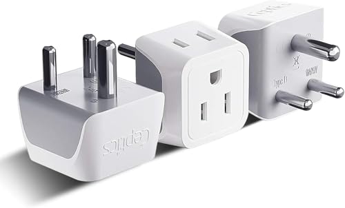 Ceptics US to India Plug Adapter works in Nepal Maldives Pakistan India Power Adapter Dual USA Input Grounded Travel Adapter for Indian plug Perfect for Phones Laptop Chargers 3 Pack (CT-10)