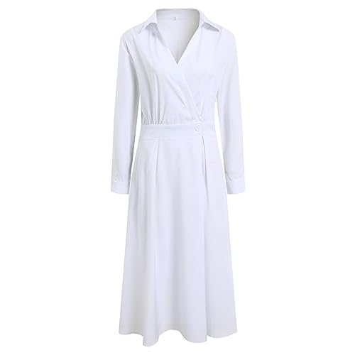 Robe longue chemise fluide col en v pour vos journées décontractées en ville