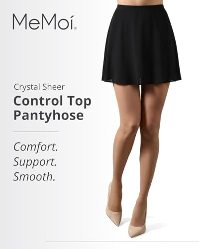Image of MeMoi Control Top Crystal Pantyhose for Women, Breathable Sheer Tights, Control Top Sheer Stockings, Comfortable Panty Hose