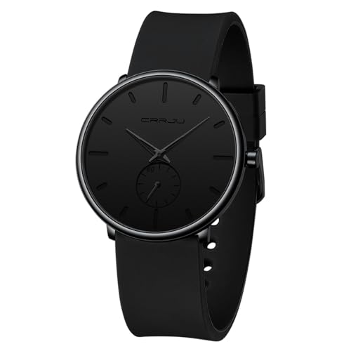 CRRJU Men’s Casual Stylish Waterproof Quartz Wristwatches, Ultra Thin Second Hand Watches for Men,Rubber Band