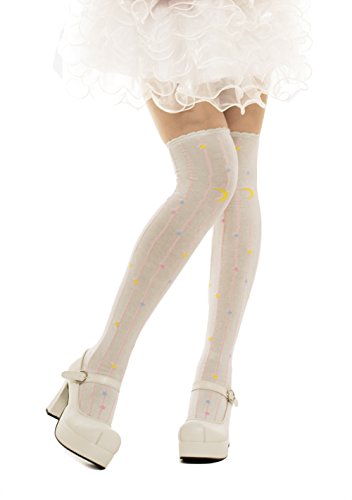 Lolta Charm Alice Collection Over Knee Socks-Moon Stars-White JP