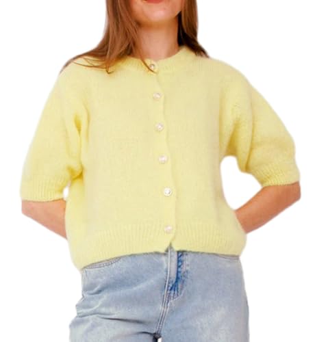 Image of Women Knitted Crop Cardigan Blouse Short Sleeve Button Down Sweater Shirt Y2k Open Front Cardigan Top Streetwear