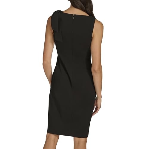 Image of Calvin Klein Women's Sleeveless Bow Shoulder Detail Knee Length Crepe Sheath Dress