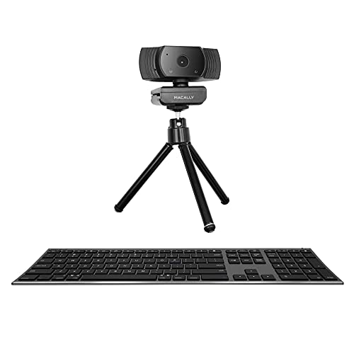 Macally Wireless Space Gray Bluetooth Keyboard and a Webcam, Be Video Conference Ready