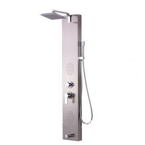 Panneau de douche quatre fonctions avec pommeau de douche carrée et poignée simple