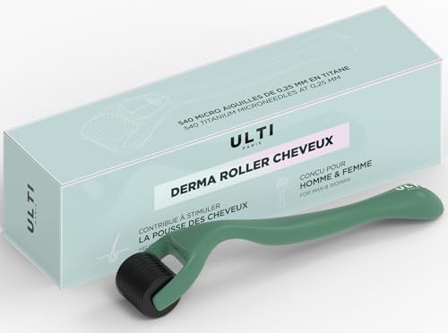 ULTI Paris Dermaroller per la crescita dei capelli | Rullo di attivazione del cuoio capelluto 540 Aghi in titanio da 0,25 mm丨Stimolare la crescita della barba e dei capelli