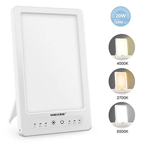 Lampada per terapia della luce MEIKEE SAD,12000 LUX regolabile 3 colori, 4 luminosità, simula la luce naturale per migliorare la messa a fuoco, l'umore, l'energia, nessun ultravioletto