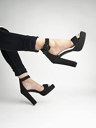 Shoetopia Women’s Velvet Block Heel Sandals – Stylish Comfortable Open Toe Platform with Ankle Strap, Party & Evening