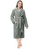 NY Threads Luxury Women’s Dressing Gown Super Soft Fleece Bath Robe Cozy Shawl Collar Loungewear and Nightwear, Medium, Steel Grey