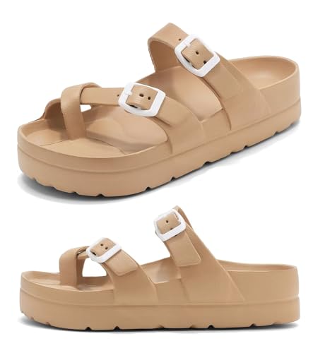 Image of Haifago Women's Platform Sandals with Arch Support, Summer Beach Slides Adjustable Buckle Comfortable Lightweight EVA Slip on Slide