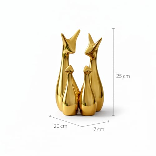 Image of Xtore Home Decor Lucky Deer Statue Family Metallic Gold Finish Ceramic Figures | | Elegant Family Deer Showpiece for Living Room, Office, Hall, Shelf Decoration - (Set of 4, Golden Set)