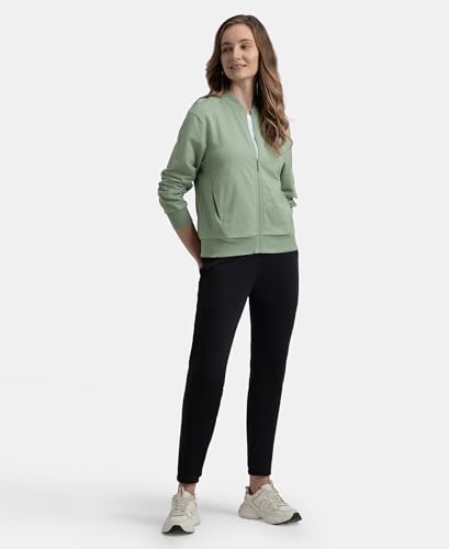 Image of Jockey A111 Women Super Combed Cotton French Terry Drop Shoulder Styled Jacket with Ribbed Cuff and Hem