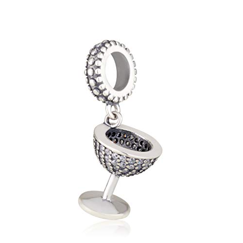 Faith Jewelry Holy Land Jerusalem Blessing Cup Charm: Hebrew Israeli Kiddush Goblet Sterling Silver 925 Rhodium Plated Zircon Stones 0.8 Inch