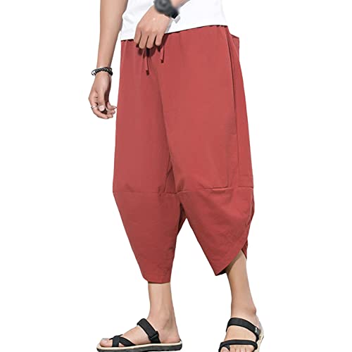 JEShifangjiusu Men's Cotton Harem Pants Sweaterpants Lightweight Casual Baggy Pants Loose Fit Elastic Waist Linen Hippie Pant