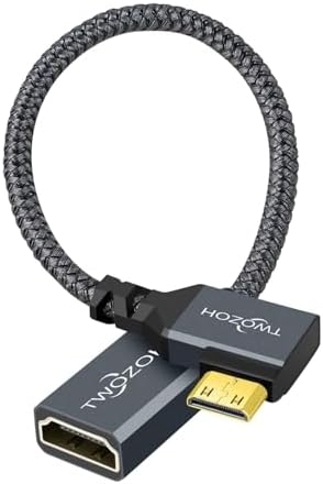Twozoh Mini HDMI to HDMI Female Adapter Cable Left Angled 90°Degree Supports 4K/60Hz, 1080p (0.6FT)