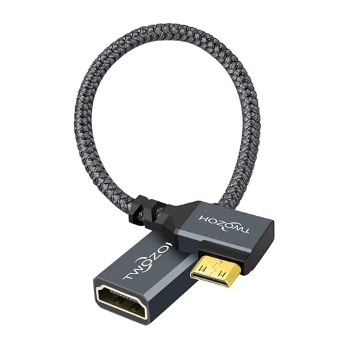 Twozoh Câble Adaptateur Mini HDMI mâle vers HDMI Femelle à Angle Gauche de 90° 0,2M, Mini HDMI vers HDMI Supporte 3D/4K 1080p