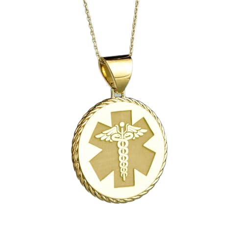 Collier symbole d'alerte médicale précieux en argent sterling plaqué or | Modèle LK_PNDN_1030