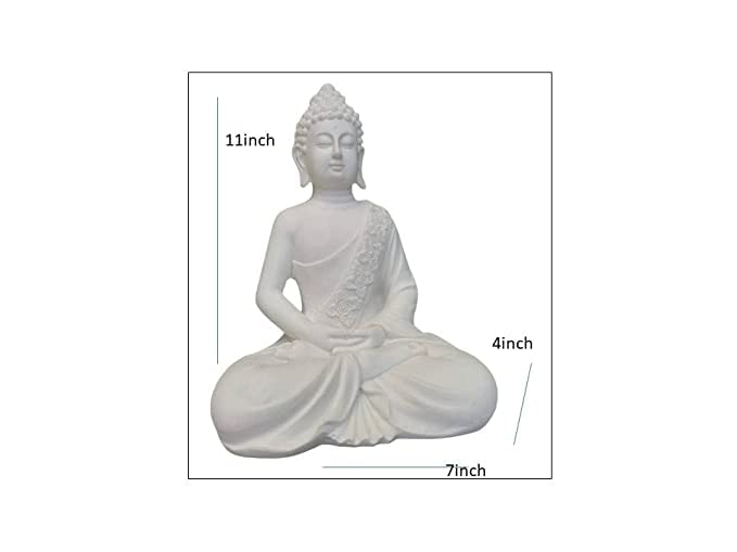 Image of Handcrafted Polymarble Meditation /Dhyan Buddha Statue Lord Figurine /Idol Gift Items (White,6 * 4 * 10.5inch)