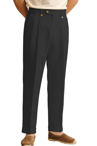 Mens Summer Linen Blend Dress Pants Vintage Modern Fit Suit Linen Pants Lounge Trousers