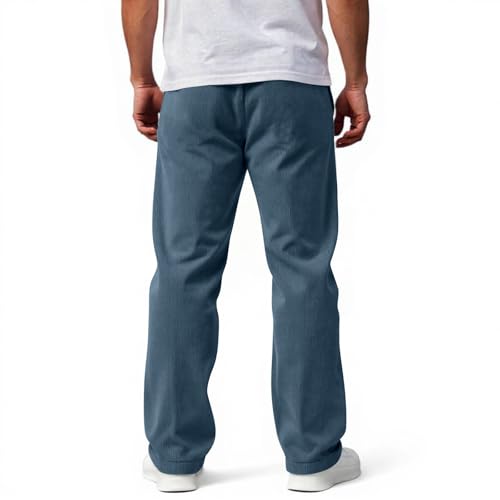 Corduroy Pants Men Slim Fit Baggy Big and Tall Straight Leg Casual Sweatpants Relaxed Fit Elastic Waist Drawstring Trousers3