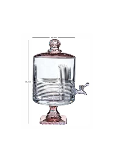 Inovique Enterprises 4.5 Litre Footed Glass Juice Dispenser with Tap | Fringed Detox Jar | Mason Jar Beverage Dispenser for Water, Beer, Juice, Liquor | Pack of 1, Transparent