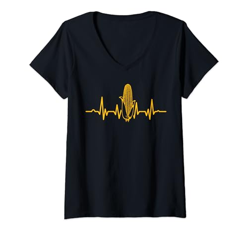 Mujer Funny Corn Heartbeat Corn On The Cob Men Women Food Farmers Camiseta Cuello V