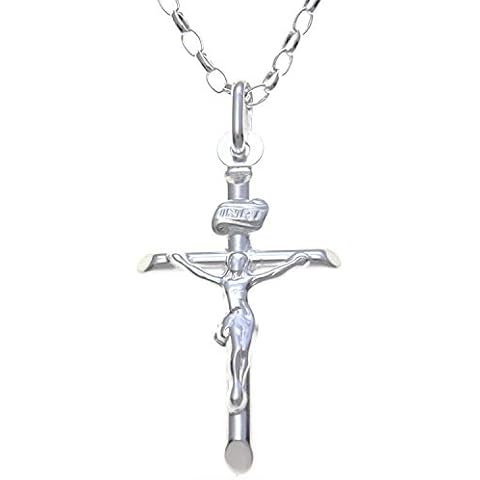 Sterling Silver Crucifix Cross Pendant Necklace With 18" Silver Chain & Jewellery Gift Box Cover