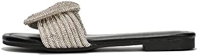 Cape Robbin Jeffer Slide Sandals Women - Open Toe Sparkly Sandals for Women - Summer Flat Sandals for Women - Womens Sandals Dressy with Rhinestone-Embellished Knot - Black Size 8 | Image 2