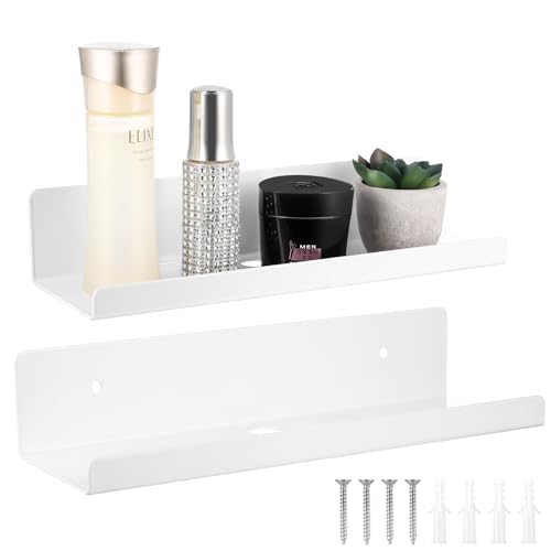 bayidun 2 Pcs Mensole da Muro Bianche, Librerie Mensole da Parete, Mensola Muro, Mensola da Parete per Quadri Figure Piante Camera da Letto Cucina Bagno Ufficio(30x10x6 cm, Bianco)