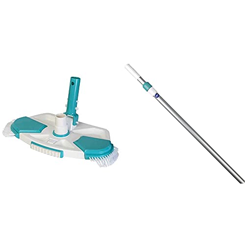 Gre 40017N Limpiafondos Manual De Piscina, Ovalado Rotativo + 40013 Mango Telescópico De Aluminio, 2,40 M (2 Tramos De 1,20 M)