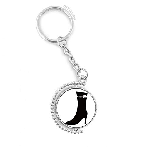 Porte-clés rotatif escarpin noir graphique simple anneau clés femme 1,2x3,5 pouces