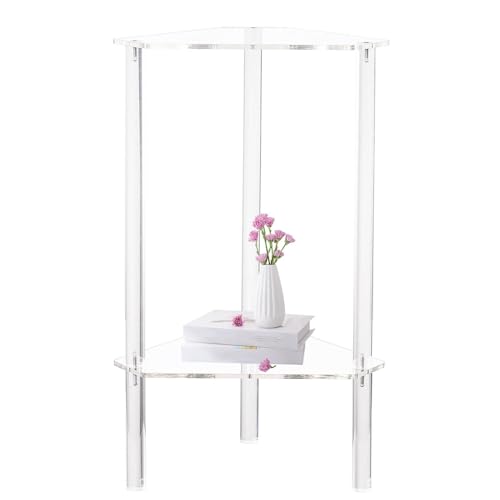 Samuliy Mesa auxiliar transparente | Mesa esquinera - Mueble moderno multiusos de 2 niveles, mesa auxiliar transparente para uso como auxiliar de café en salas de estar